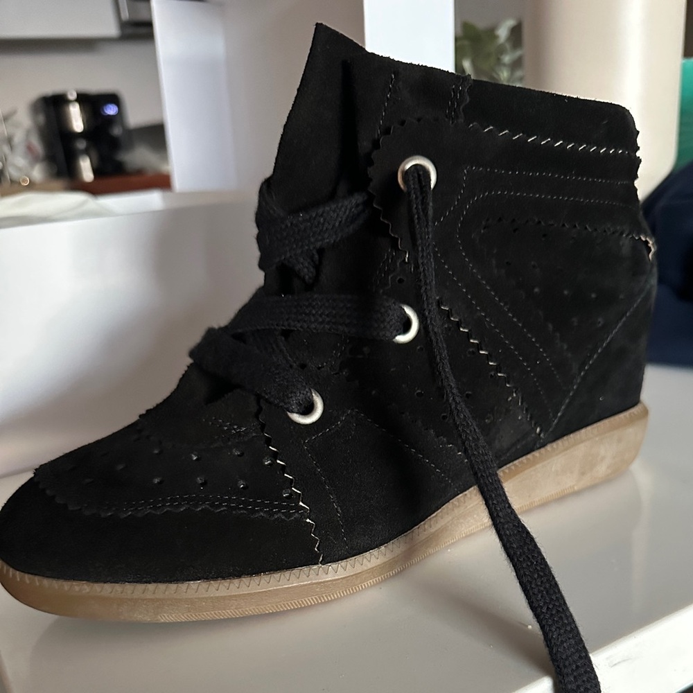 NWT Isabel Marant Bobby Wedge Sneakers - Black Suede Sz 39